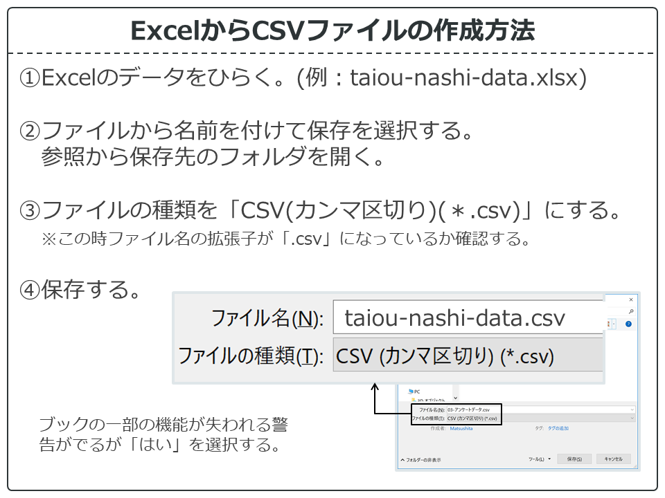 ExcelからCSVファイルの作成方法